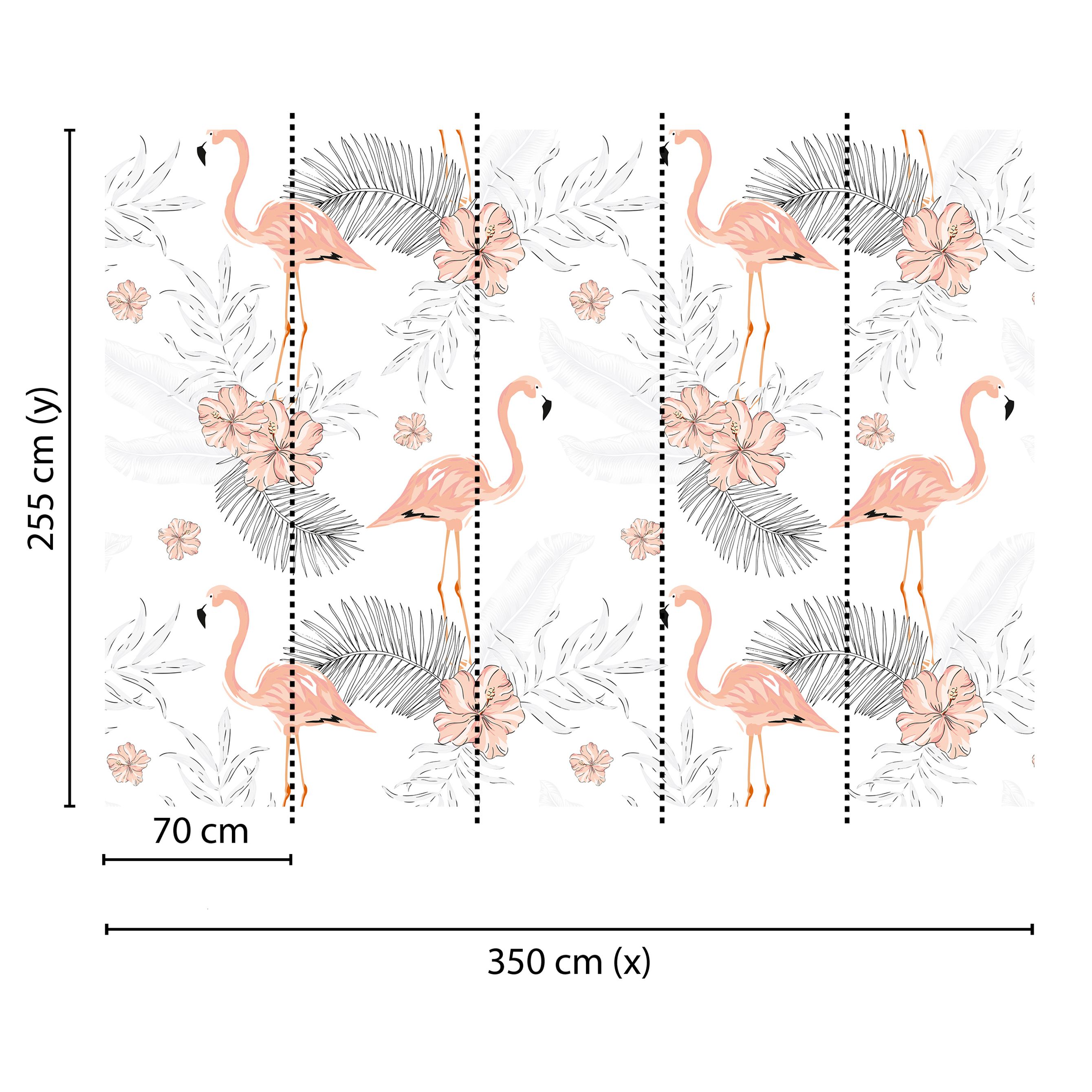 Tadessi Fototapete Dschungel M1-No.60501 Digitaldruck Tapete Weiß Rosa - Flamingo Vögel