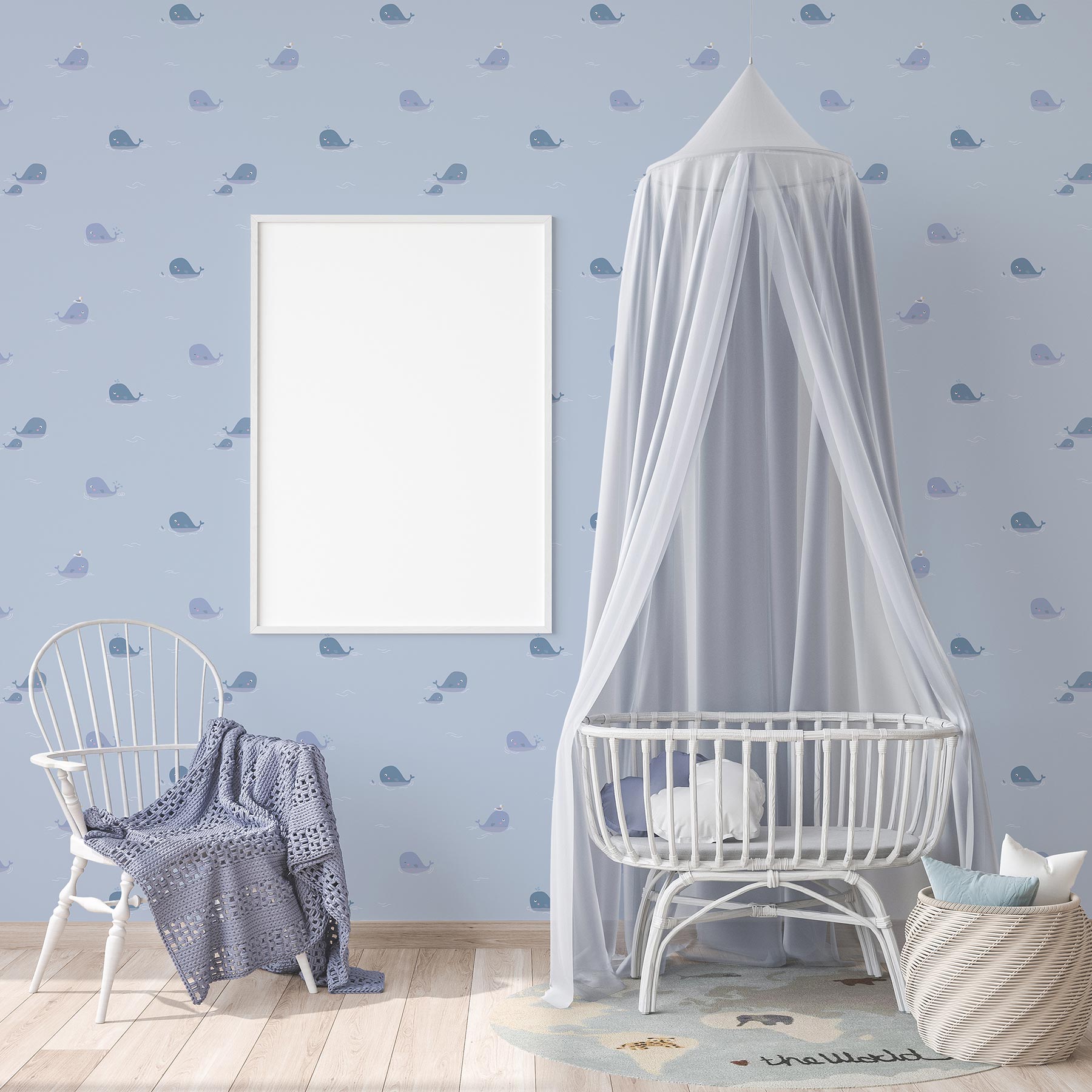 Tapete Kinderzimmer M1-No.763 | Vliestapete | Blau | Grau | Tapete mit Tieren