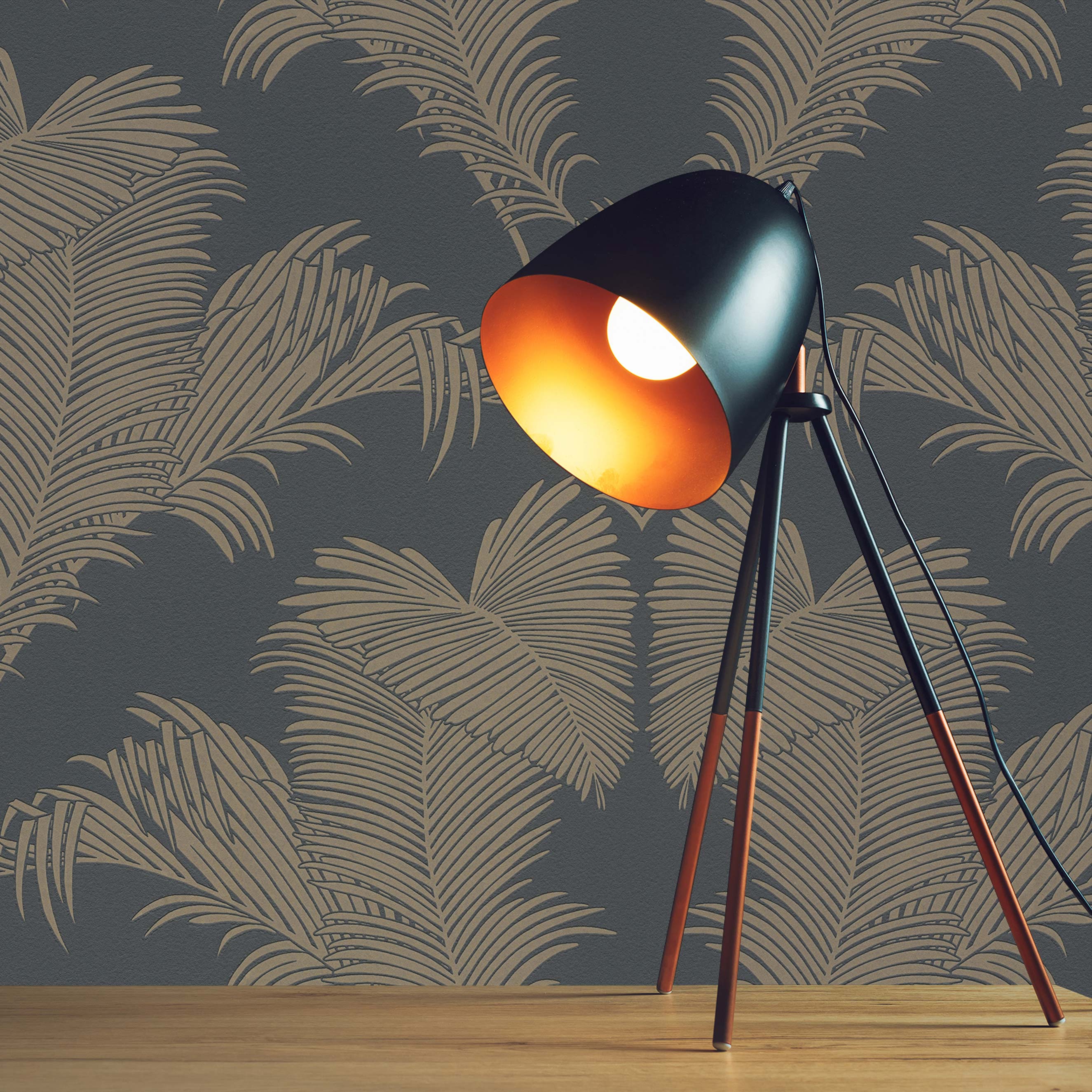 Tapete Bäume Blätter Aurora M1-No.1690 | Vliestapete | Gold | Grau | Palmen