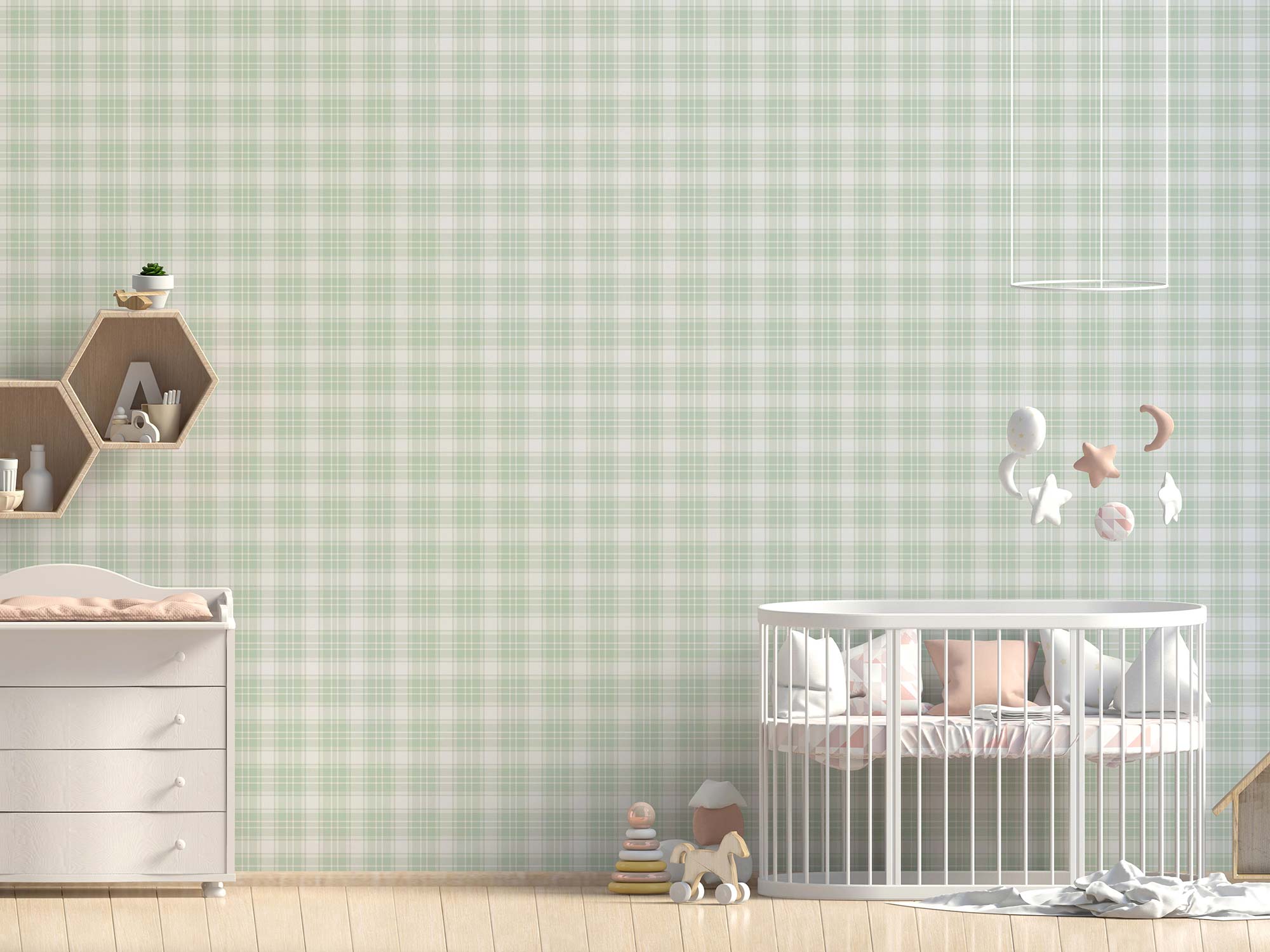 Tapete Kinderzimmer M1-No.731 | Vliestapete | Grün | Geometrisch | Kariert