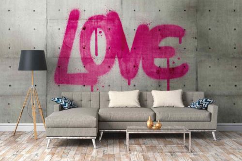 Moderne Graffiti Tapete im Wohnzimmer hinter der Couch