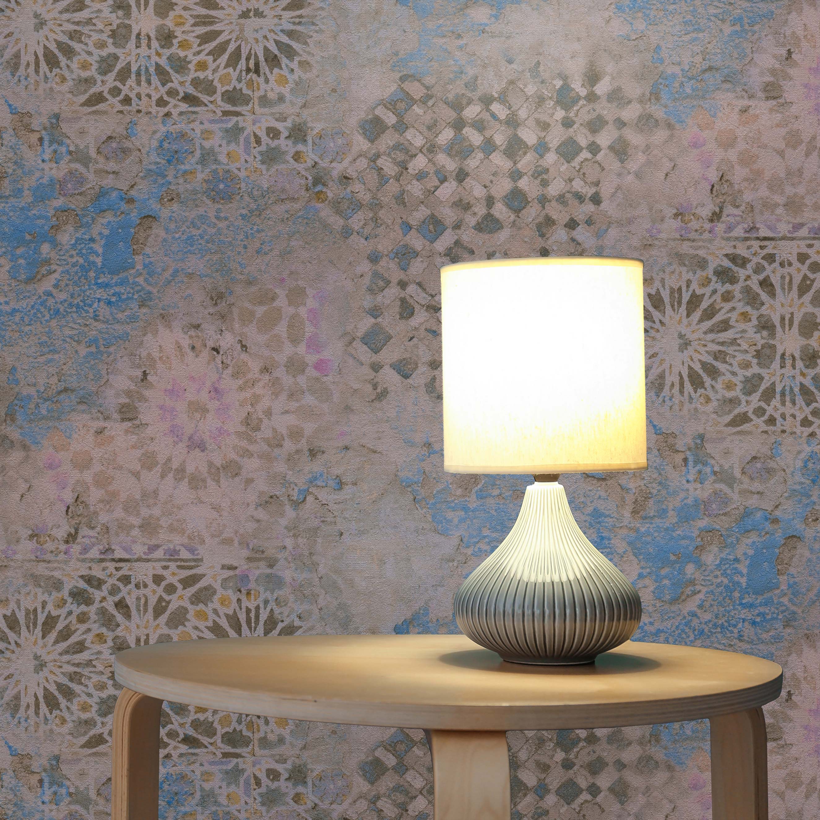 Tapete Fliesen Azzura M1-No.604 | Vliestapete | Blau | Beige | Ausgefallene Tapete