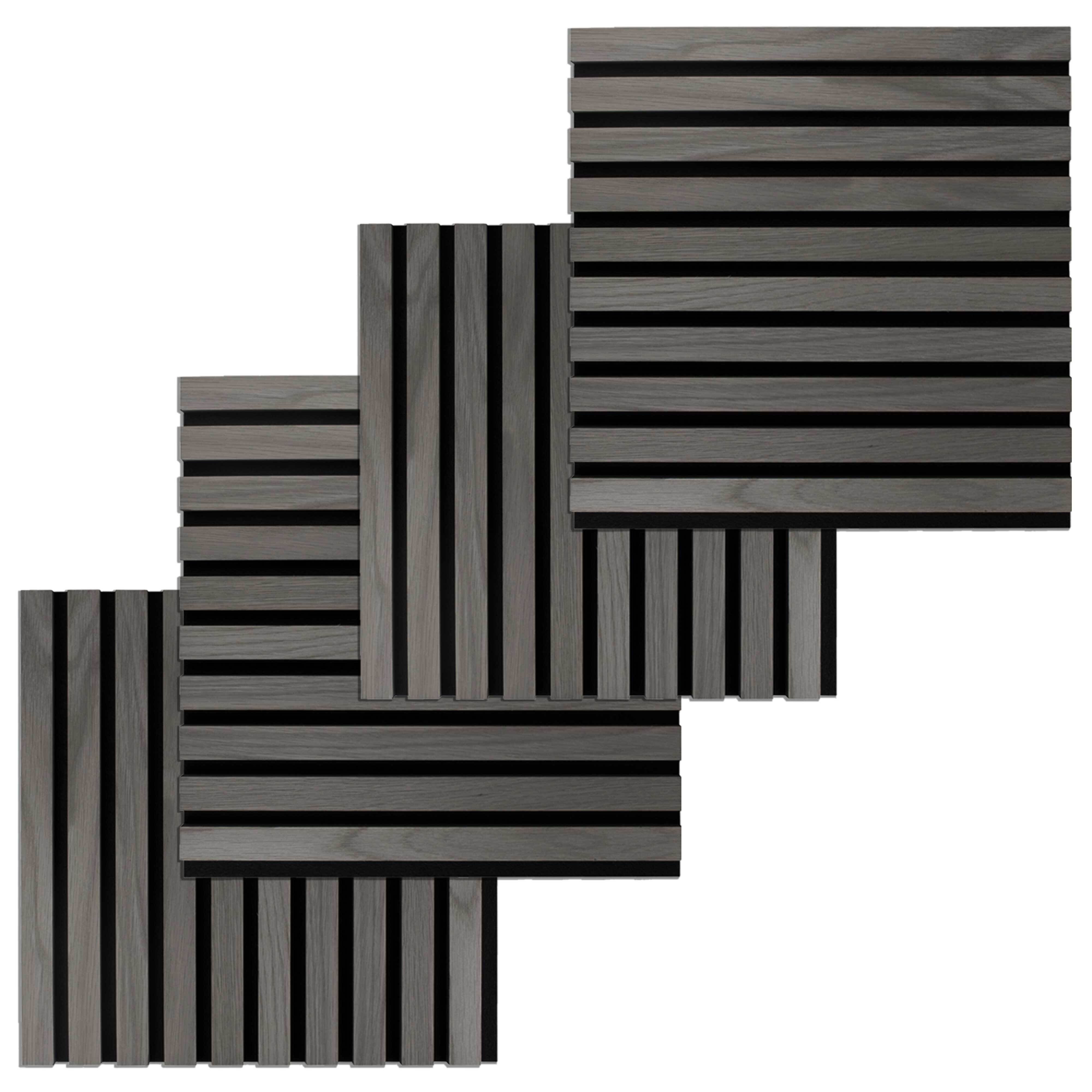 PROVISTON Akustik Paneel 4er SET 400 x 400 x 21 mm Eiche dunkel Akustik Wandpaneele MDF Furniert
