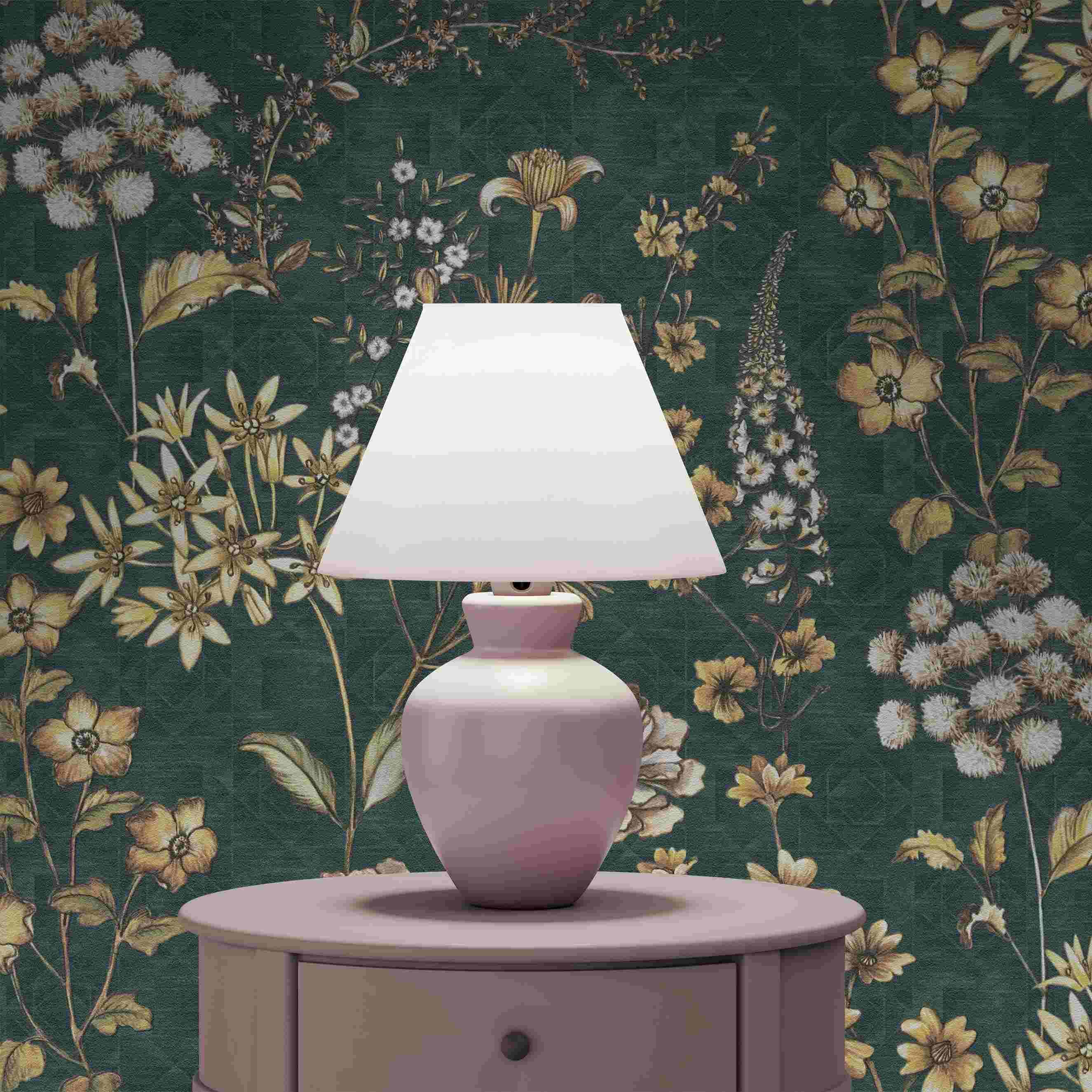 Tapete Mario Blumen M1-No.4354 | Vlies | Petrol | Orange | Blumen | Tadessi | 10.05 x 0.53 m