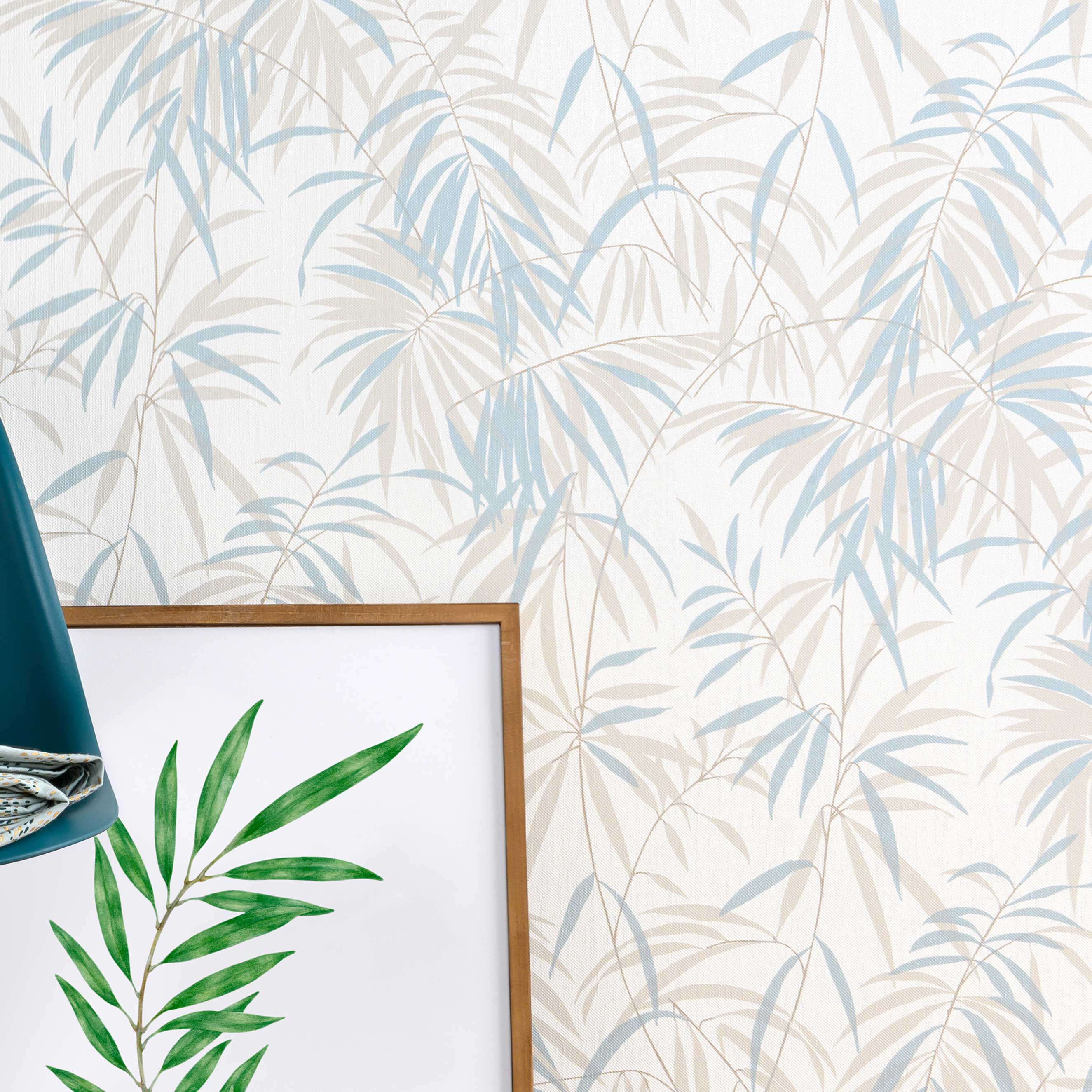 Tapete Blumen Juliano M2-No.341 | Vliestapete Blumenoptik | Blau Beige | Floral | Blätter