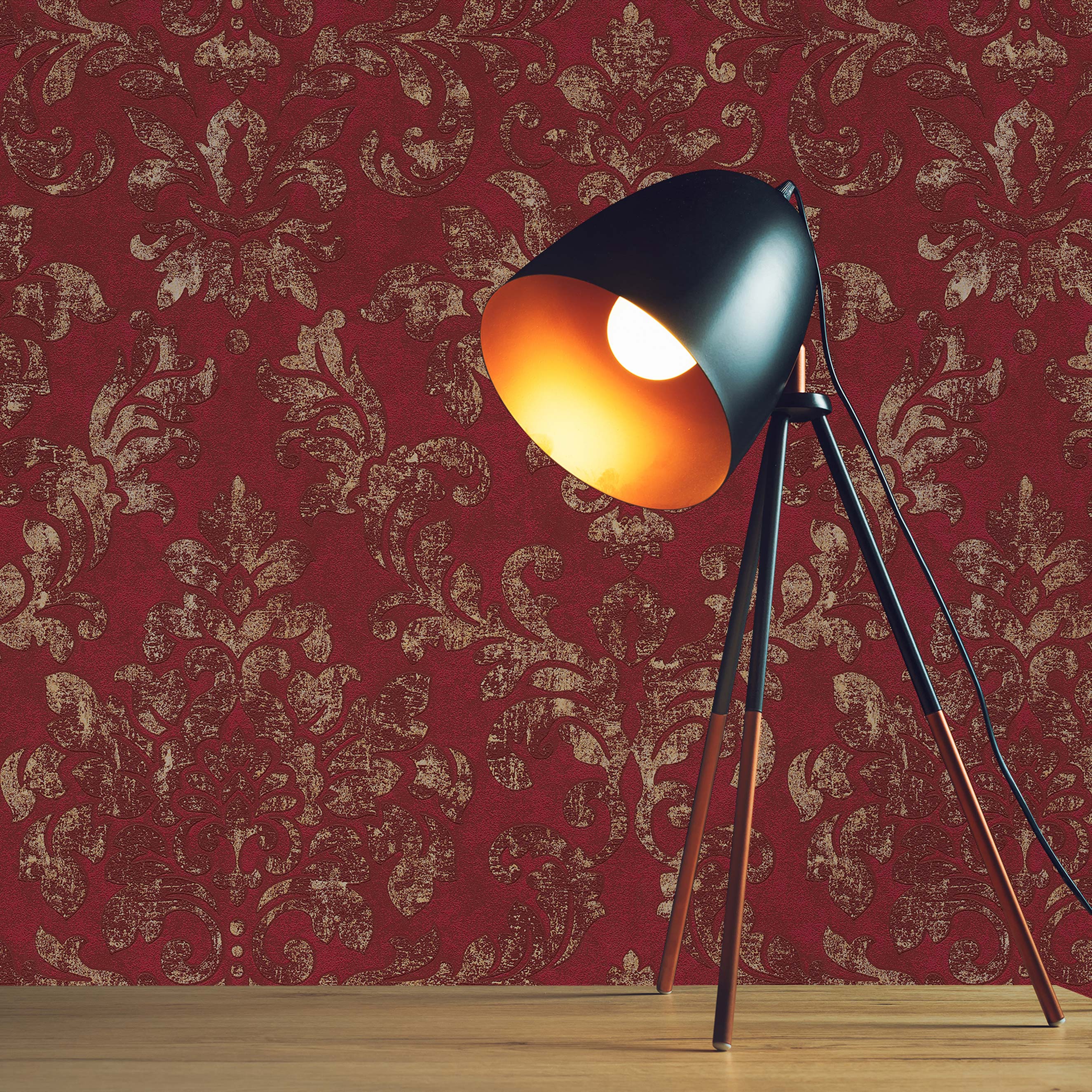 Tapete Barock Giulia M1-No.391 | Vliestapete | Rot | Gold | Tapete mit Ornamenten