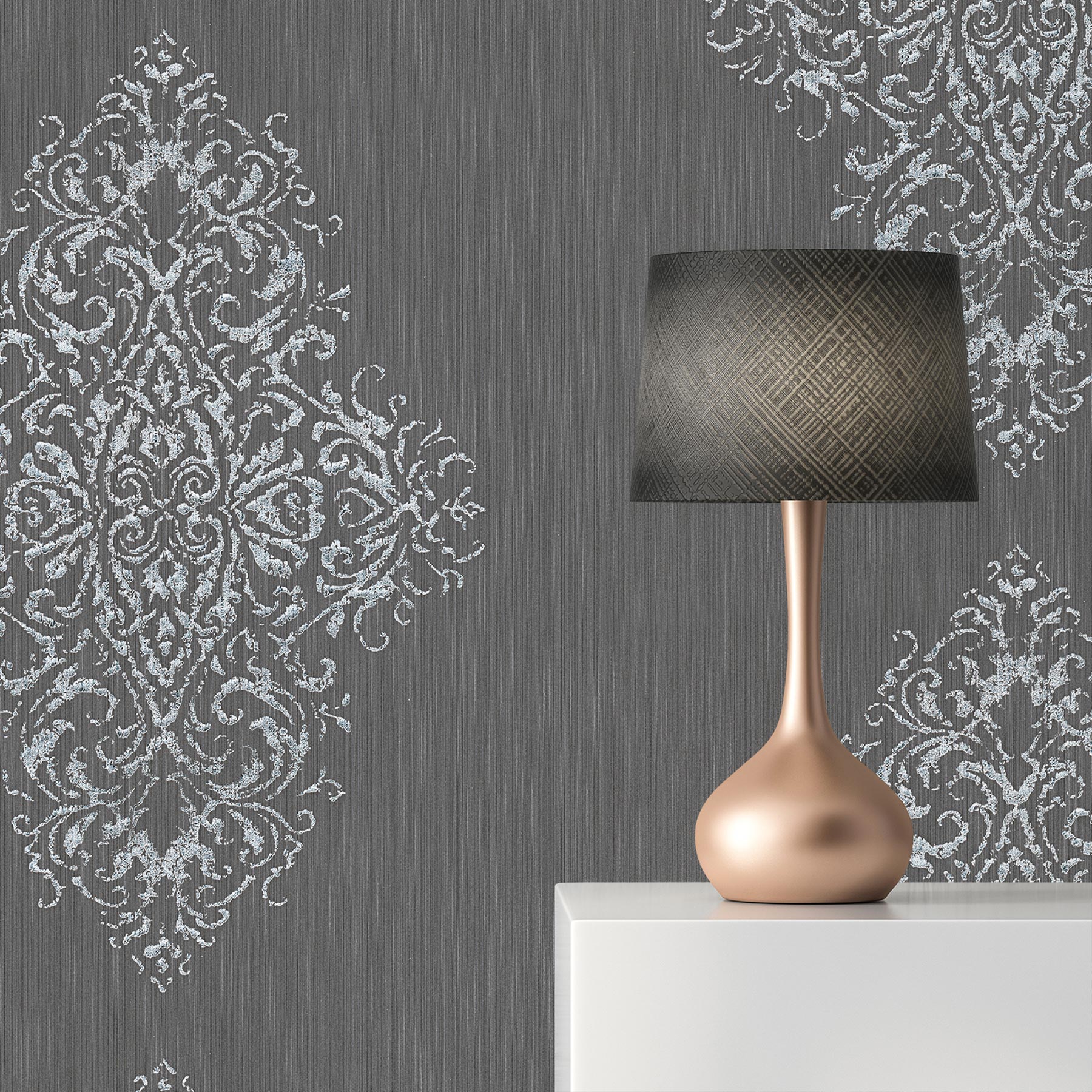 Tapete Barock Gioele M1-No.2260 | Vliestapete | Blau | Silber | Ornament | Klassik | Barocktapete