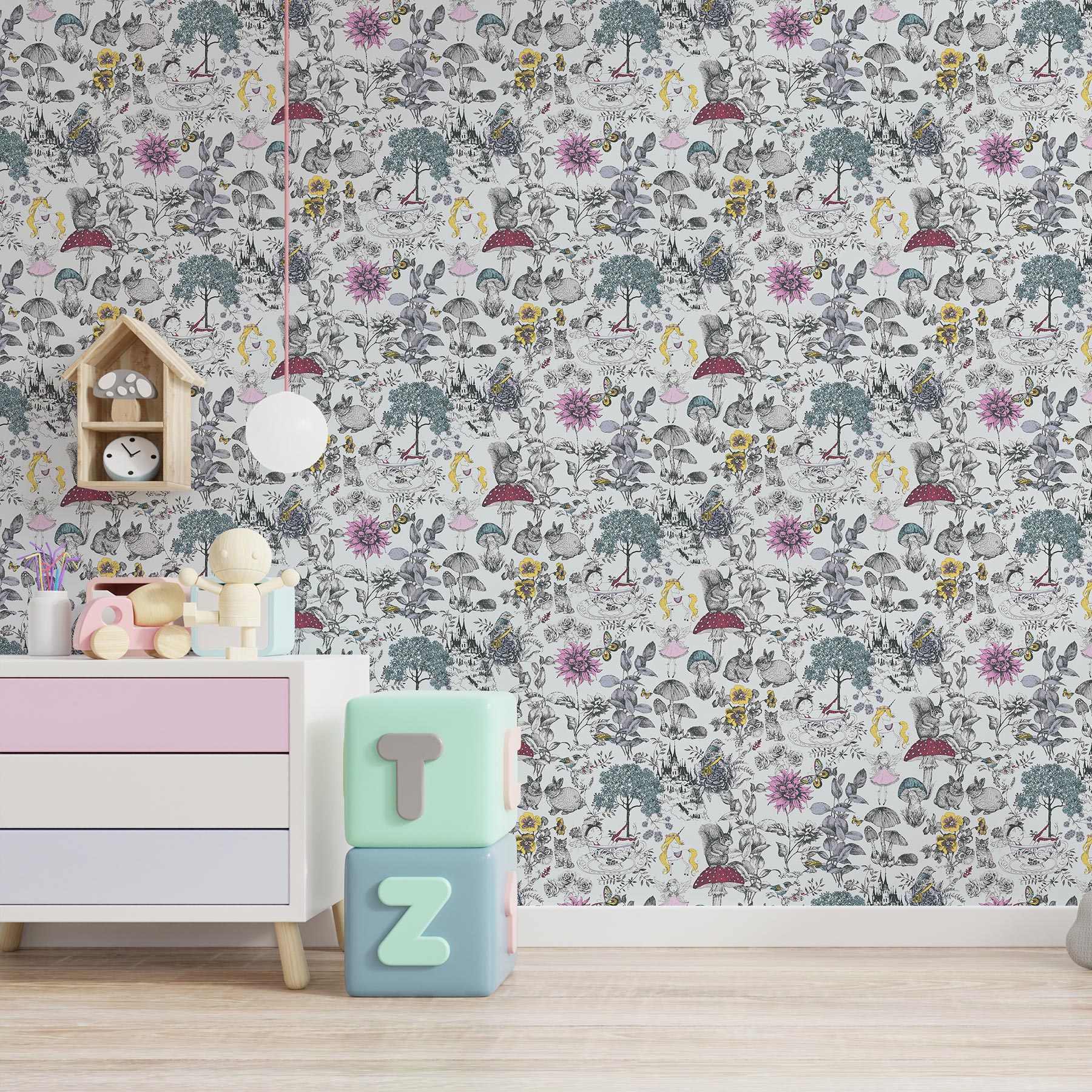 Tapete Kinderzimmer M1-No.726 | Vliestapete | Schwarz | Weiß | Blumentapete
