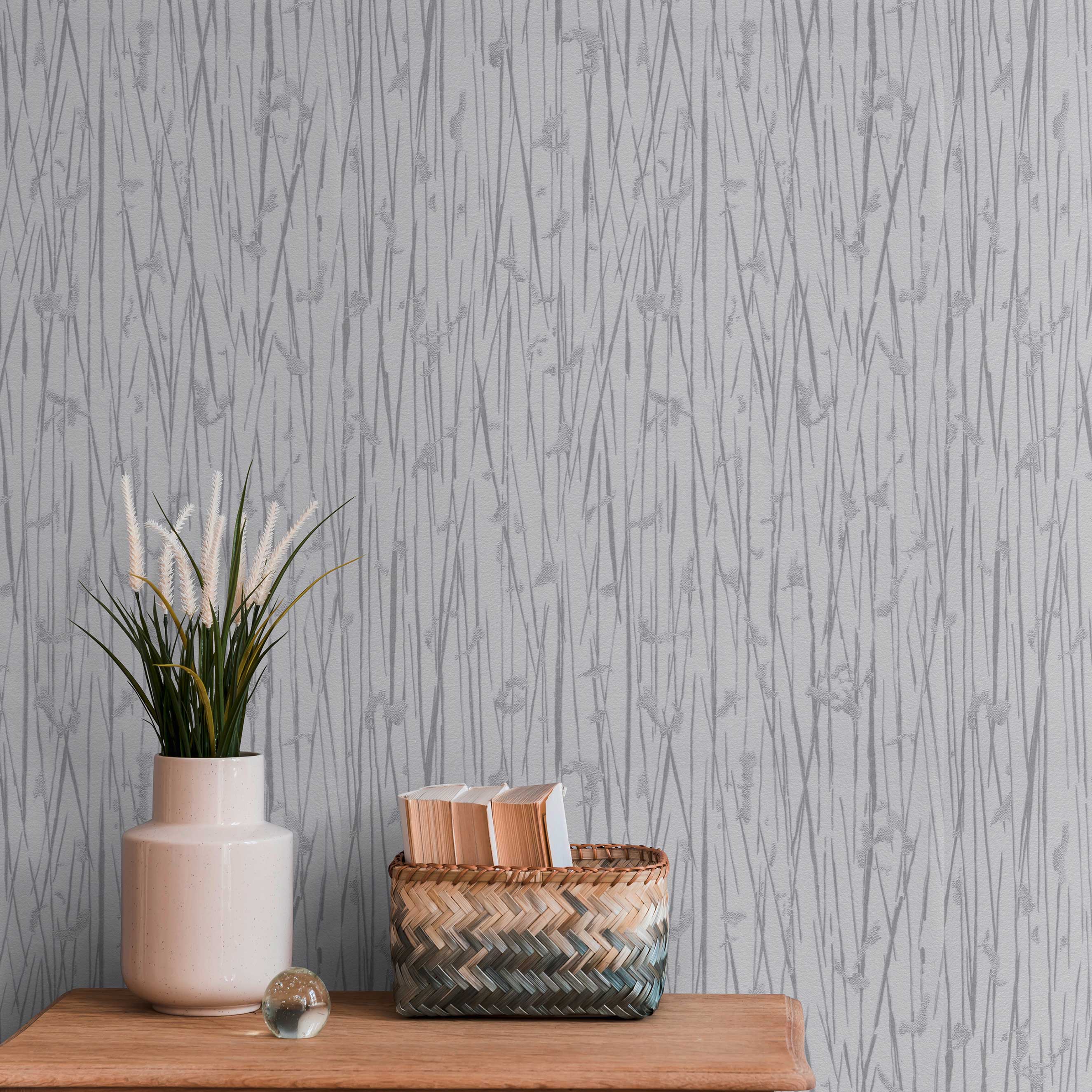 Tapete Bäume Blätter Enrico M2-No.280 | Vliestapete Boho Stil | Grau | Bohemian Jungle | Natur