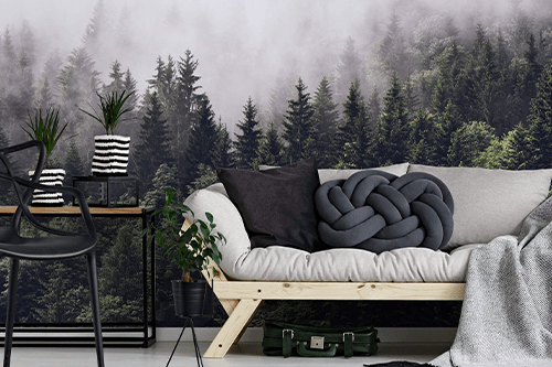 Fototapete mit Waldmotiv im Wohnzimmer