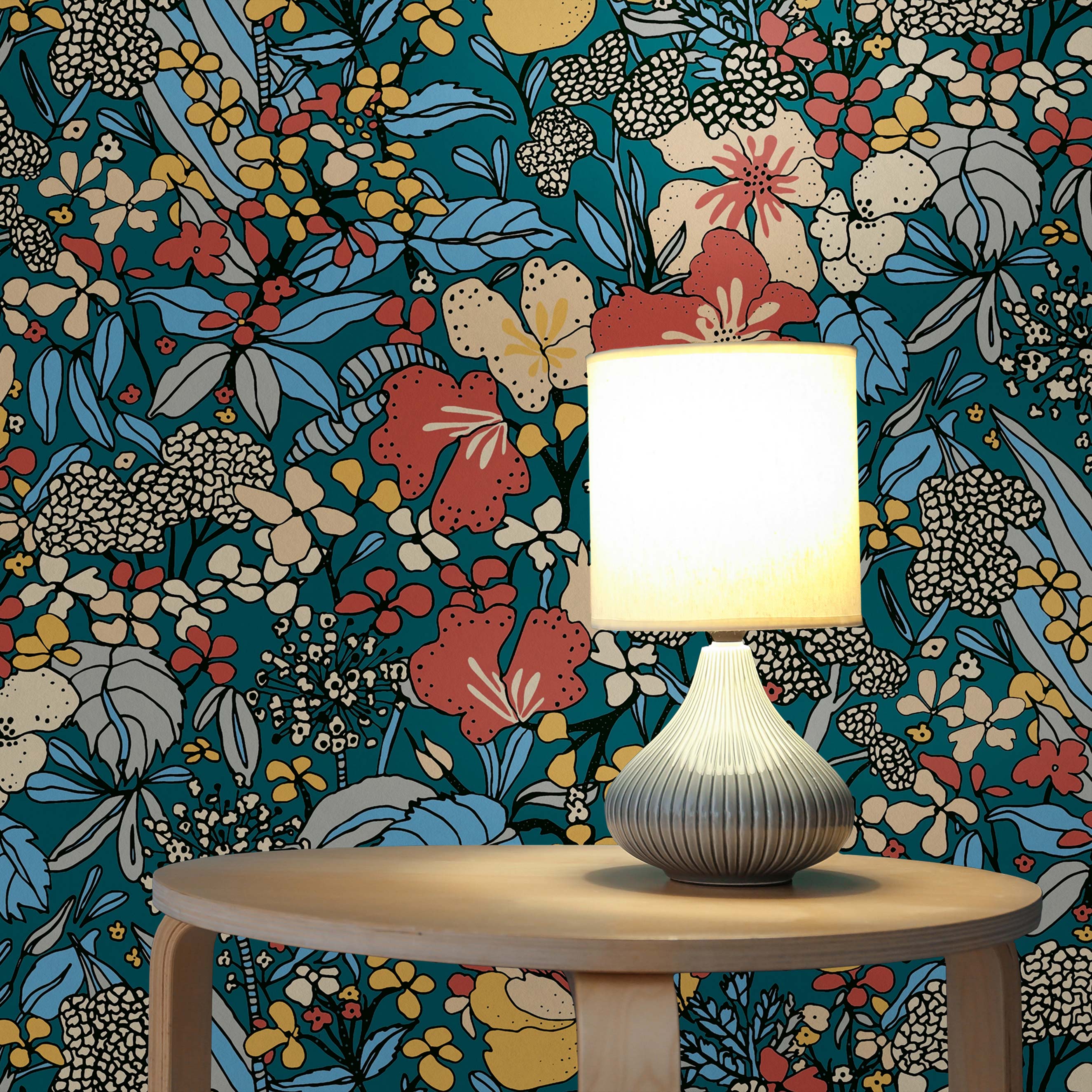 Tapete Wald und Blätter Camilla M1-No.566 | Vliestapete | Bunt | Blau | Dschungeltapete