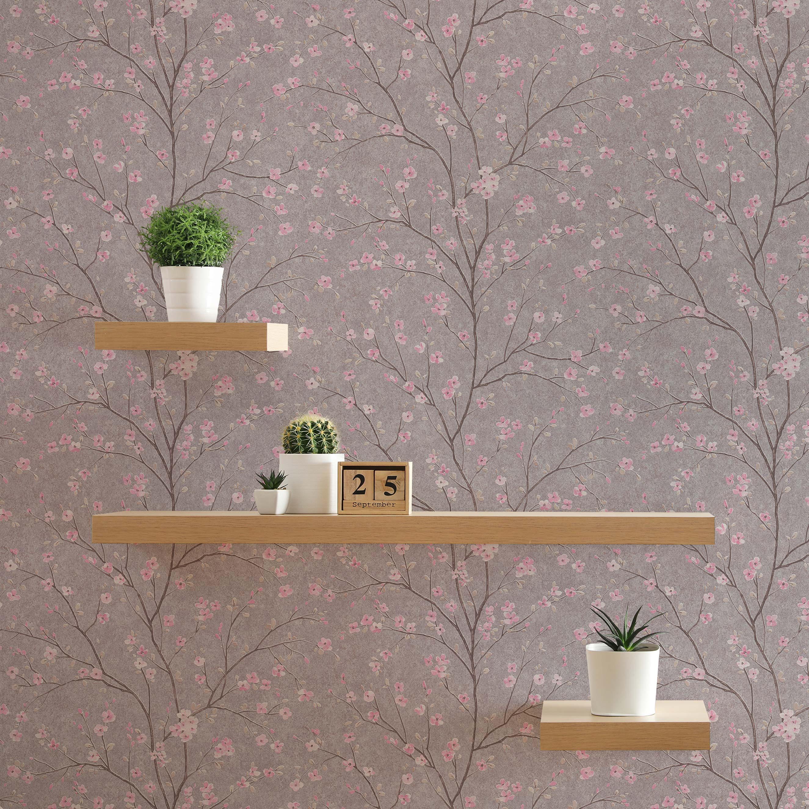 Tapete Wald und Blätter Salvatore M1-No.644 | Vliestapete | Grau | Rosa | Blumentapete