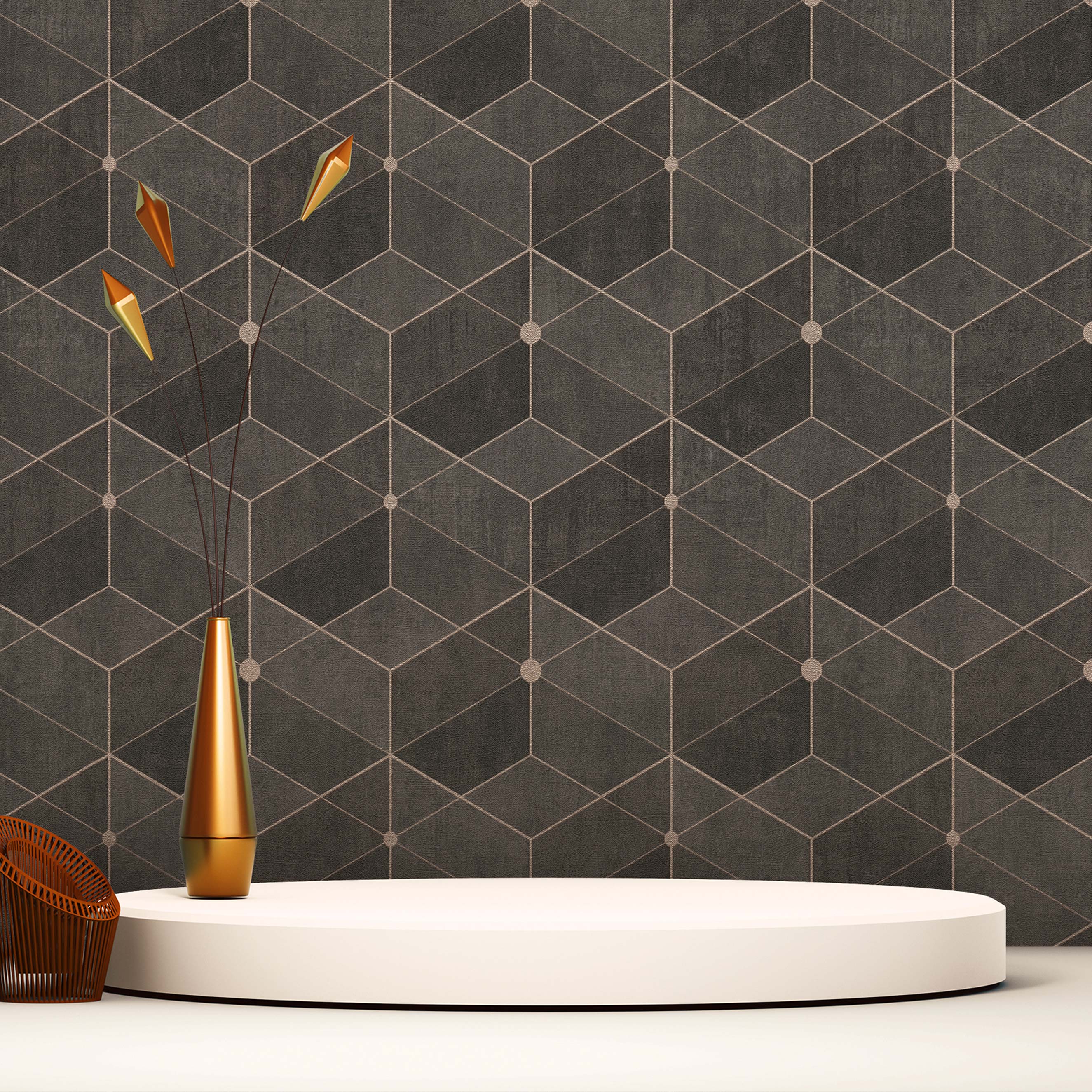 Tapete Grafik Mauro M1-No.810 | Vliestapete | Schwarz | Gold | 3D | Geometrisch