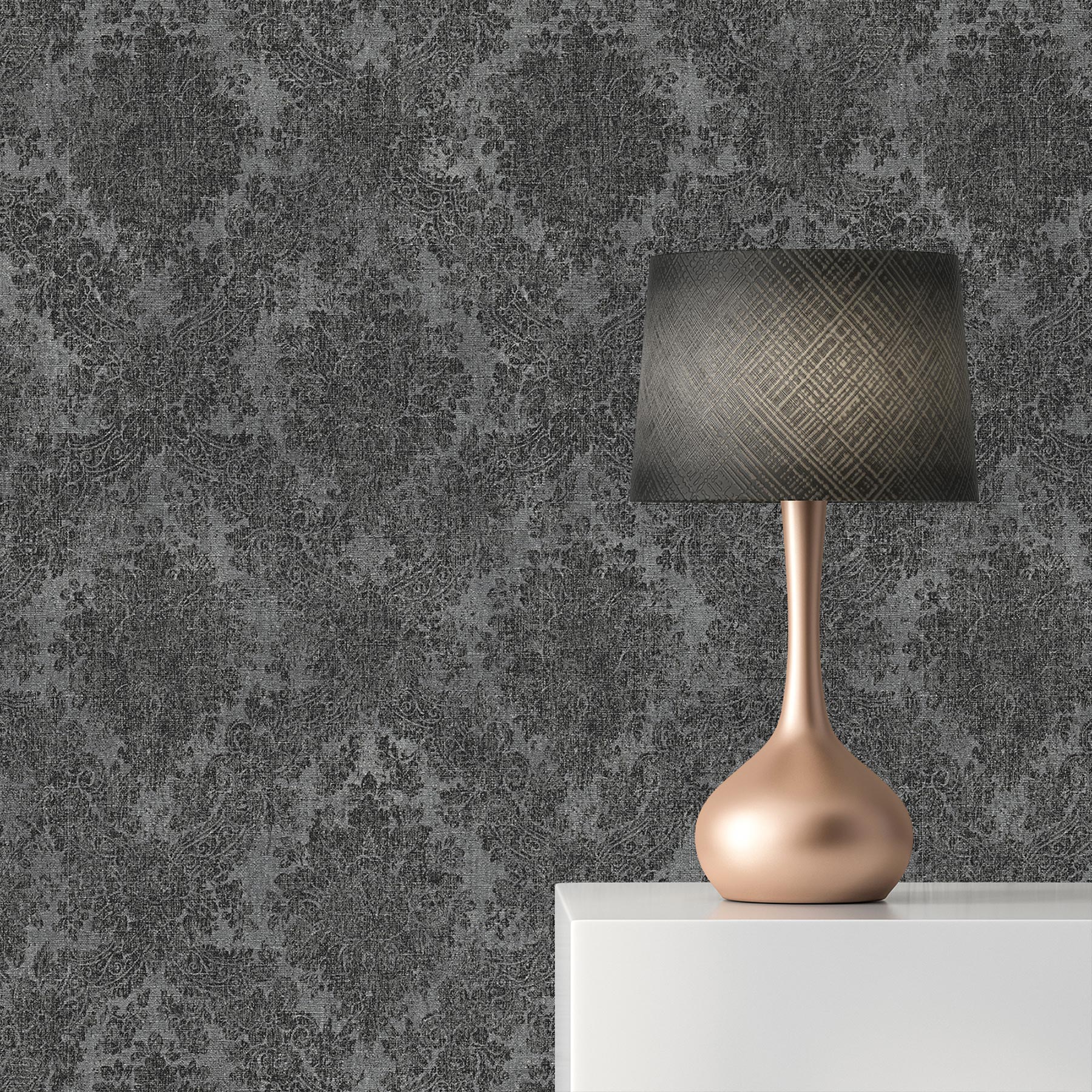 Tapete Barock Samuel M1-No.2431 | Vliestapete | Grau | Schwarz | Ornament | Klassik | Barocktapete