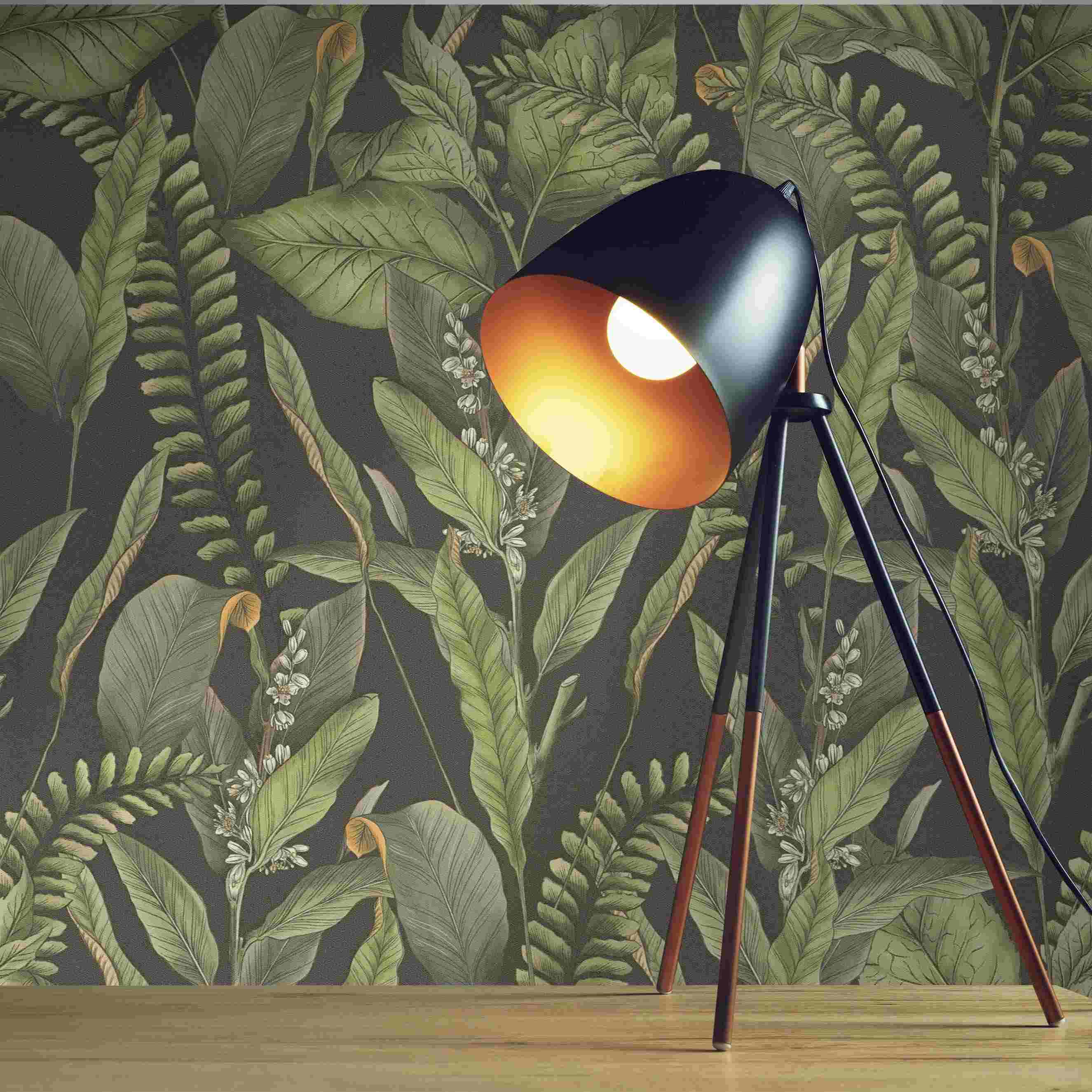 Tapete Aleix Botanical Dschungel M1-No.4483 Vlies Schwarz Grün Tadessi 10.05 x 0.53 m