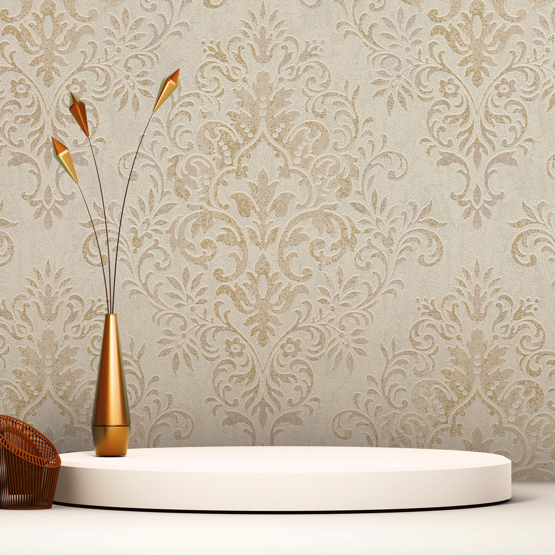 Tapete Barock Samuel M1-No.2447 | Vliestapete | Gold | Grau | Ornament | Klassik | Barocktapete