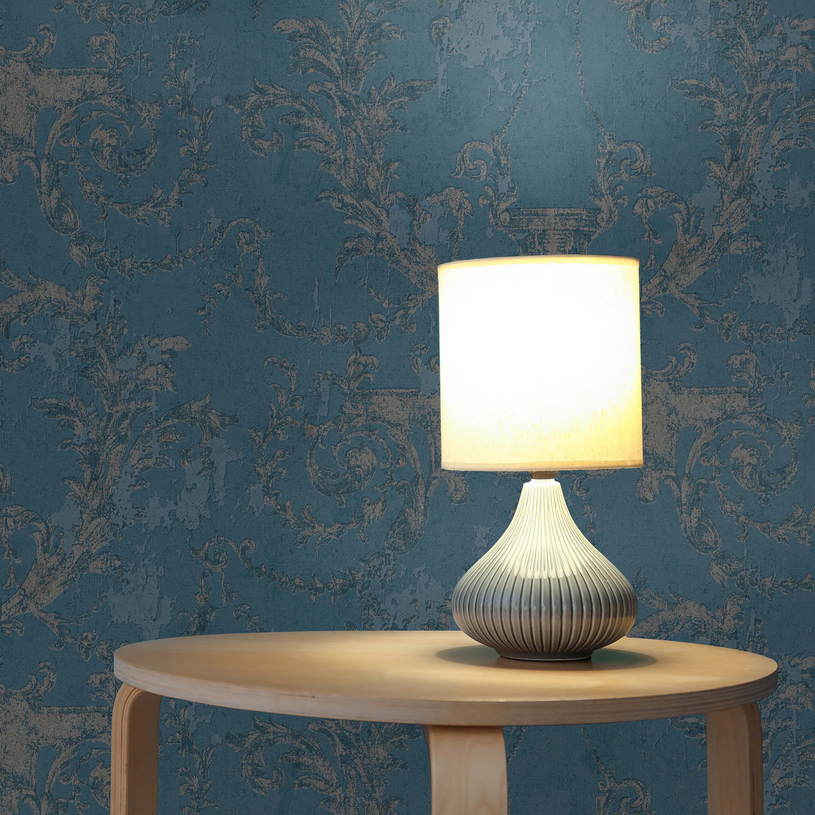 Tapete Barock Giulia M1-No.492 | Vliestapete | Blau | Silber | Barocktapete mit Ornamenten