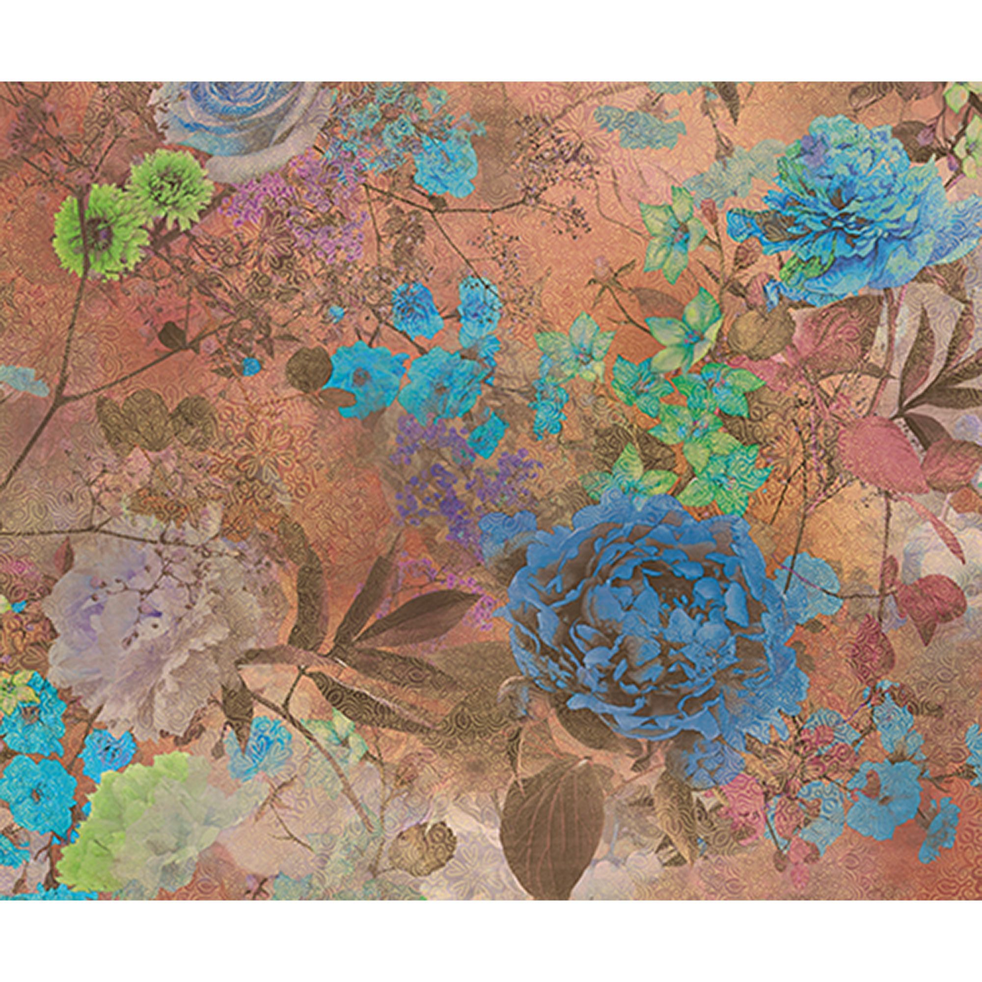 Fototapete Blumen M1-No.60071 | Digitaldruck | Braun | Blau | Floral | Bunt | Vintage-Optik