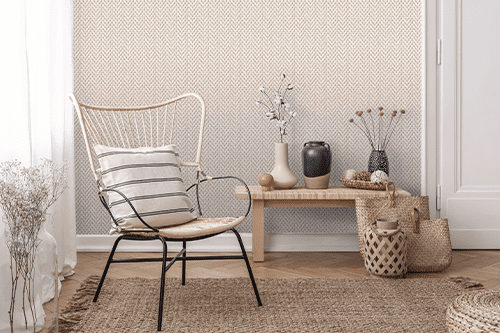 Helle Boho Chic Tapete in einem Wohnzimmer