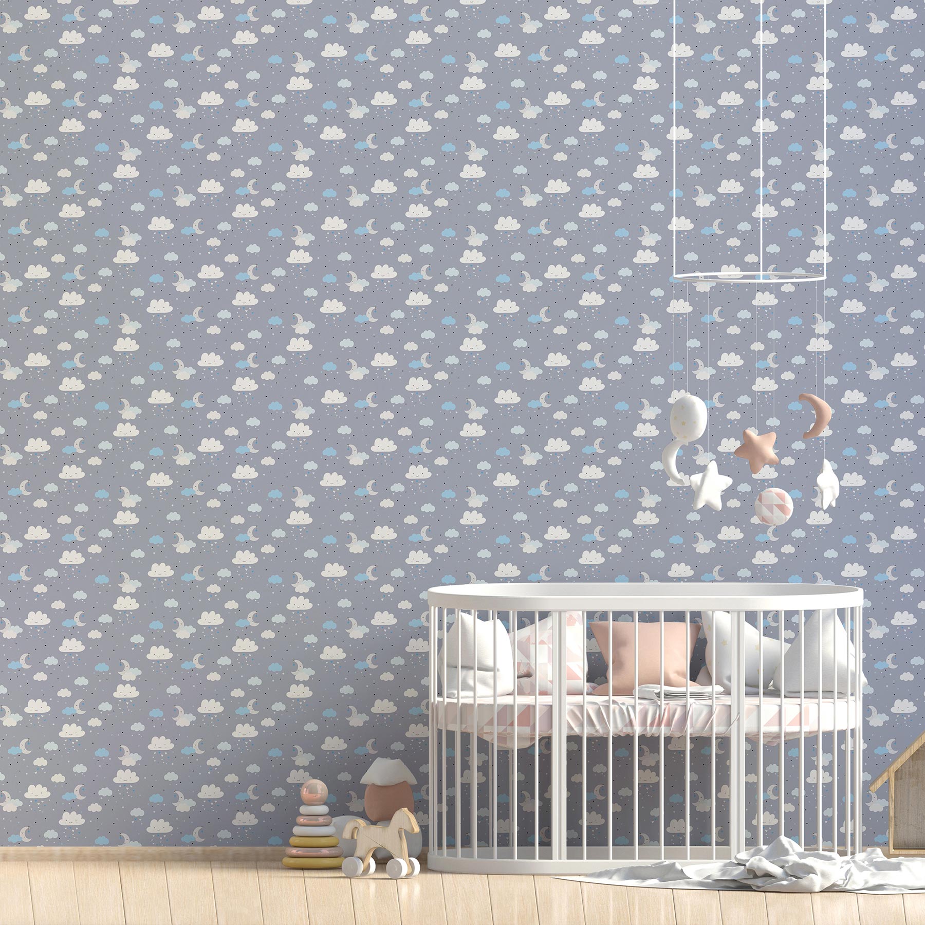 Tapete Kinderzimmer M1-No.737 Vliestapete Blau Grau Sterntapete Wolken