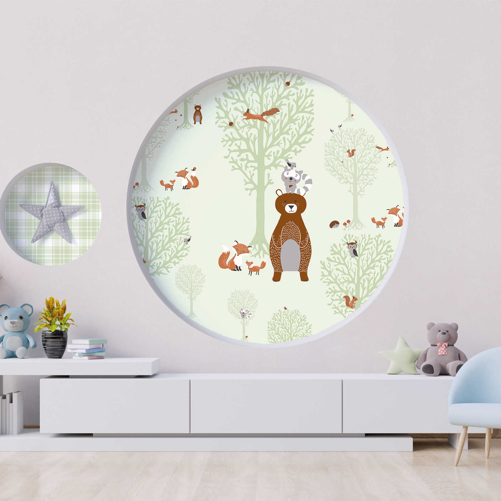 Tapete Kinderzimmer M1-No.747 | Vliestapete | Grün Braun | Waldtapete | Tiere | Natur