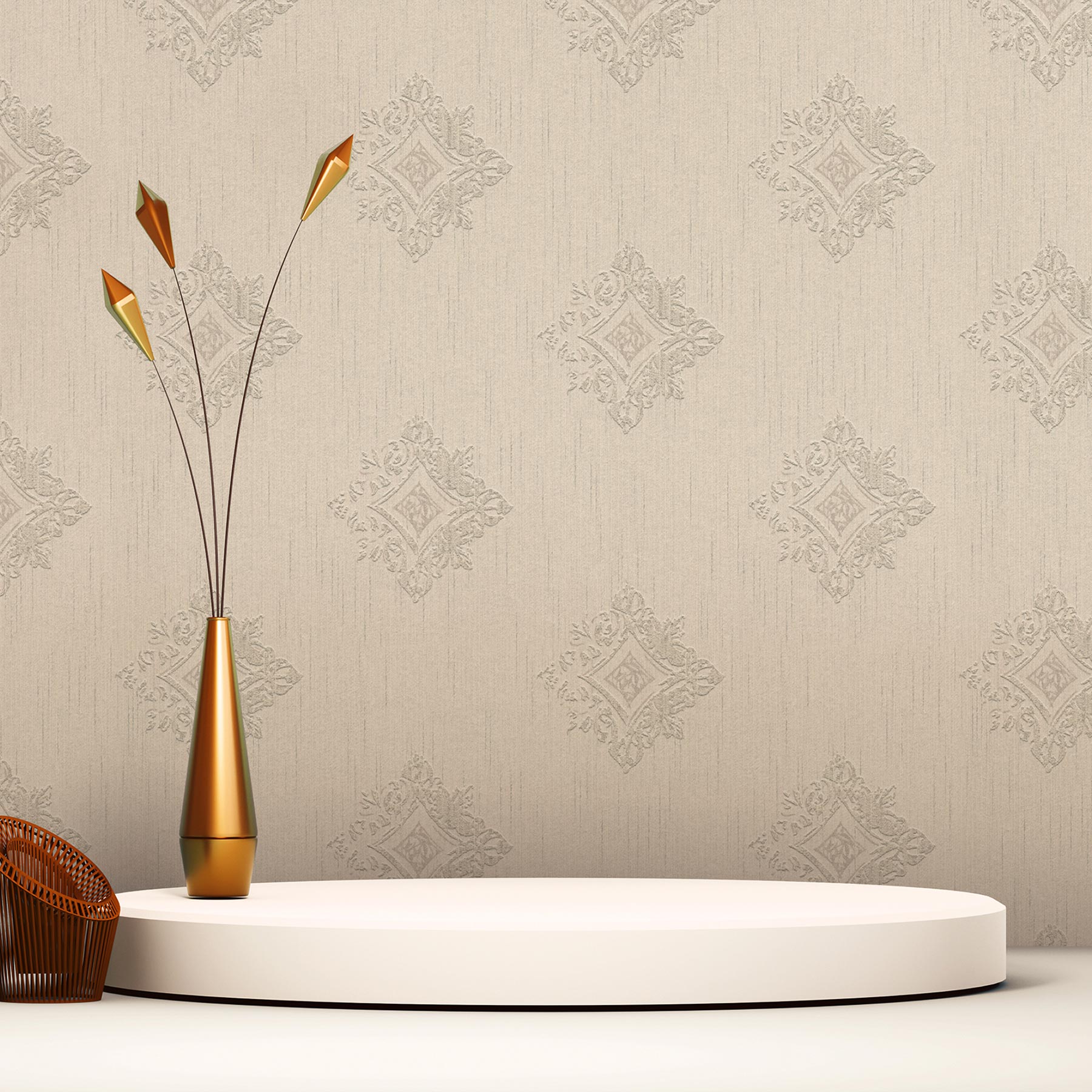 Tapete Barock Alessia M1-No.3877 Vliestapete Creme Grau Klassik Barocktapete