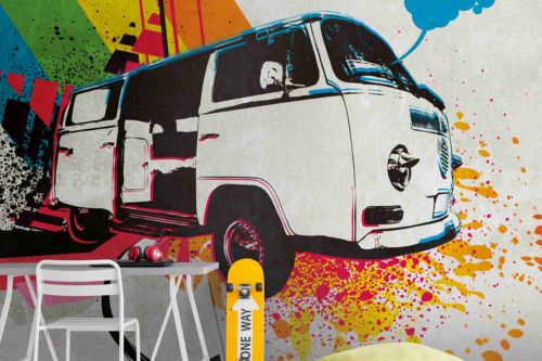 Bunte Graffiti Tapete im Jugendzimmer