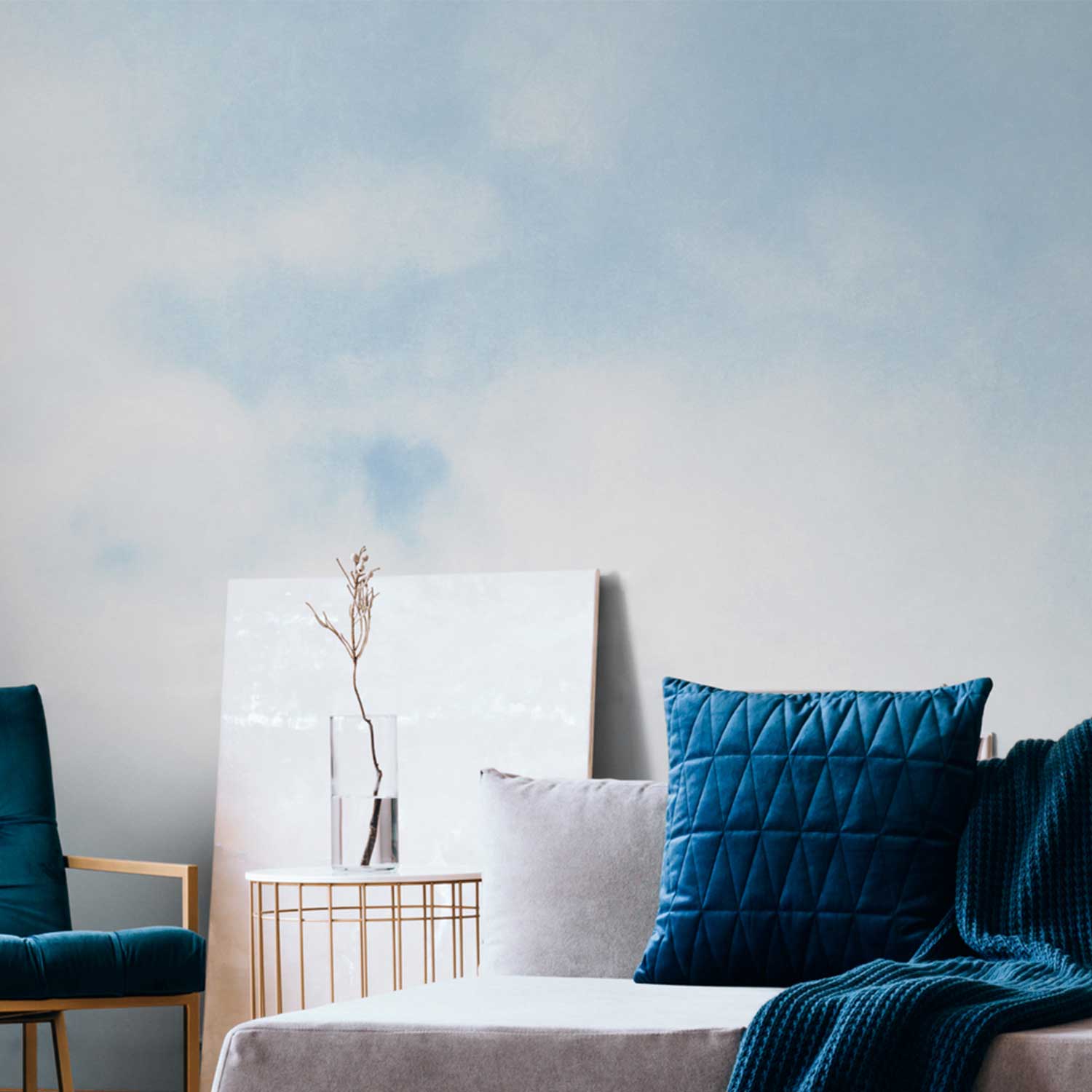 Tadessi Fototapete Vintage Wolken M1-No.10262 Digitaldruck Tapete Blau Weiß - Himmel