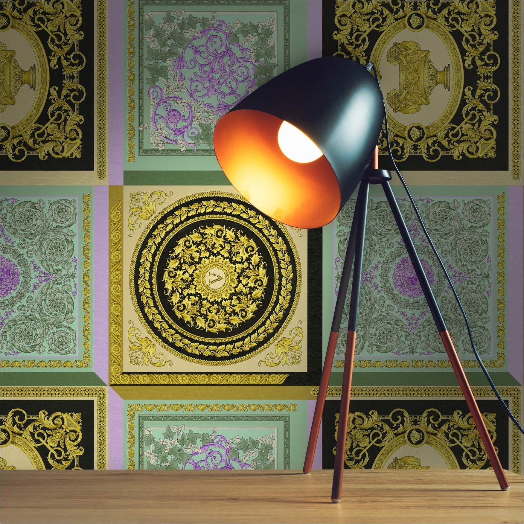 Tapete Versace Barock M1-No.11531 | Vliestapete Design | Gold | Grün | Floral | Ranken | Medusa