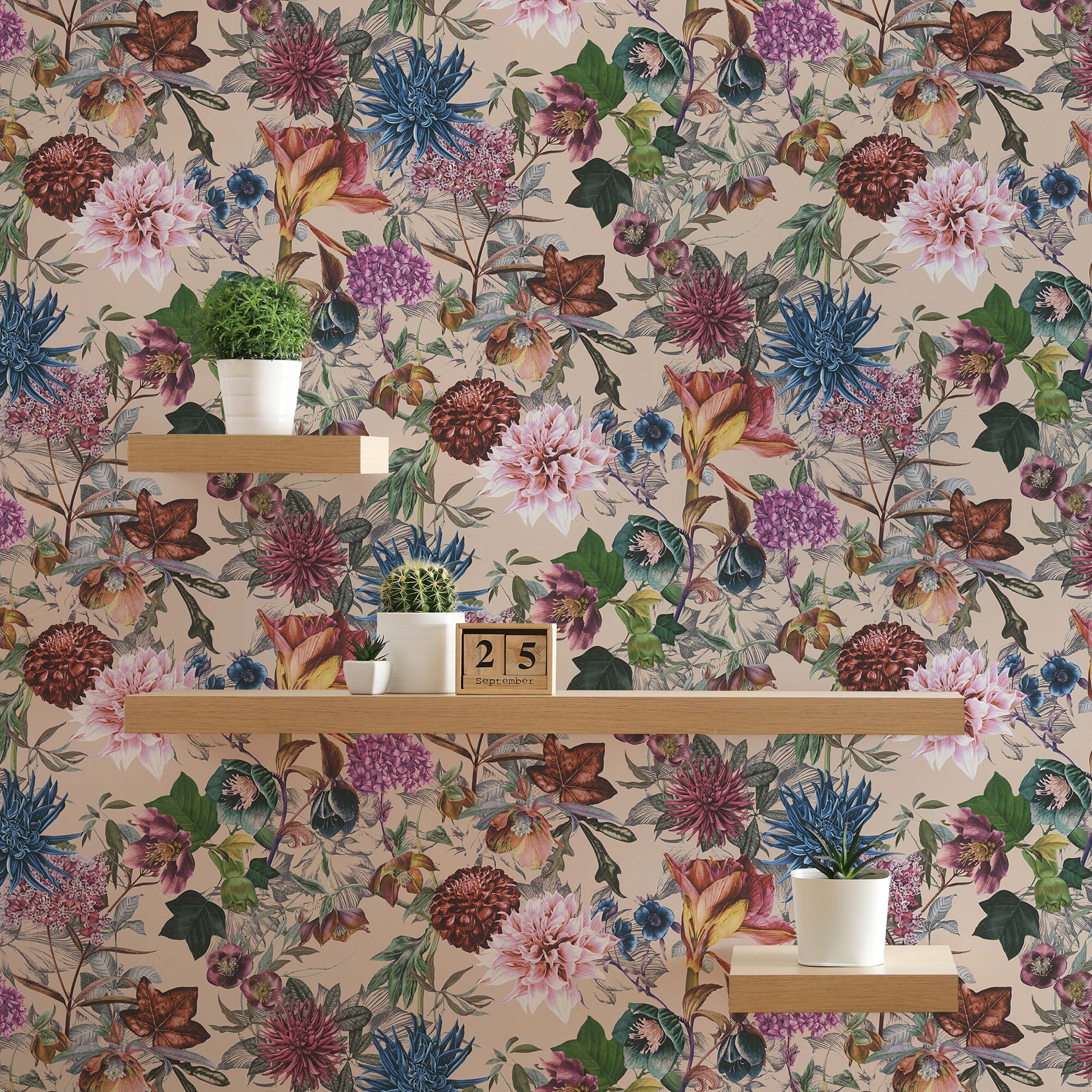 Tapete Dschungel Camilla M1-No.776 | Vliestapete | Beige | Rosa | Blumenoptik | Floral