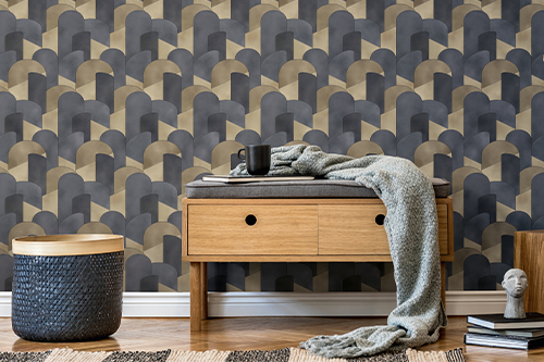 Art Deco Tapete in Grau und Gold