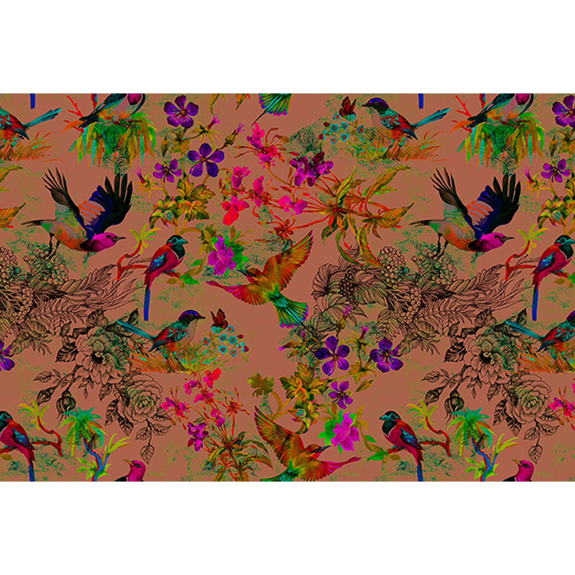 Fototapete Blumen M1-No.60591 | Digitaldruck | Bunt | Braun | Vögel