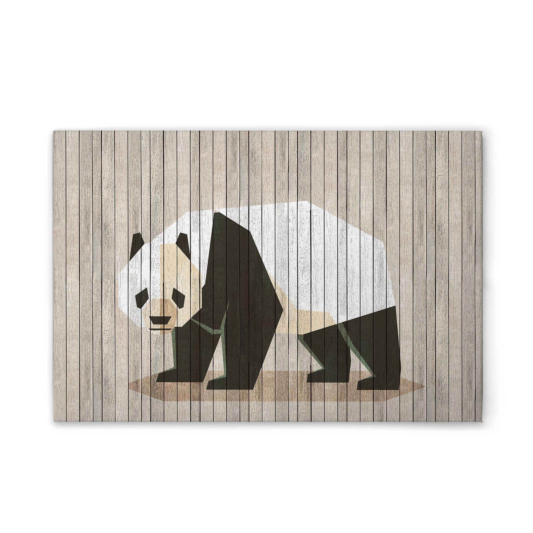 Tadessi Leinwandbild Holzoptik Panda M1-No.50951 - Keilrahmen in Grau Schwarz - Wandbild 45 x 30 cm