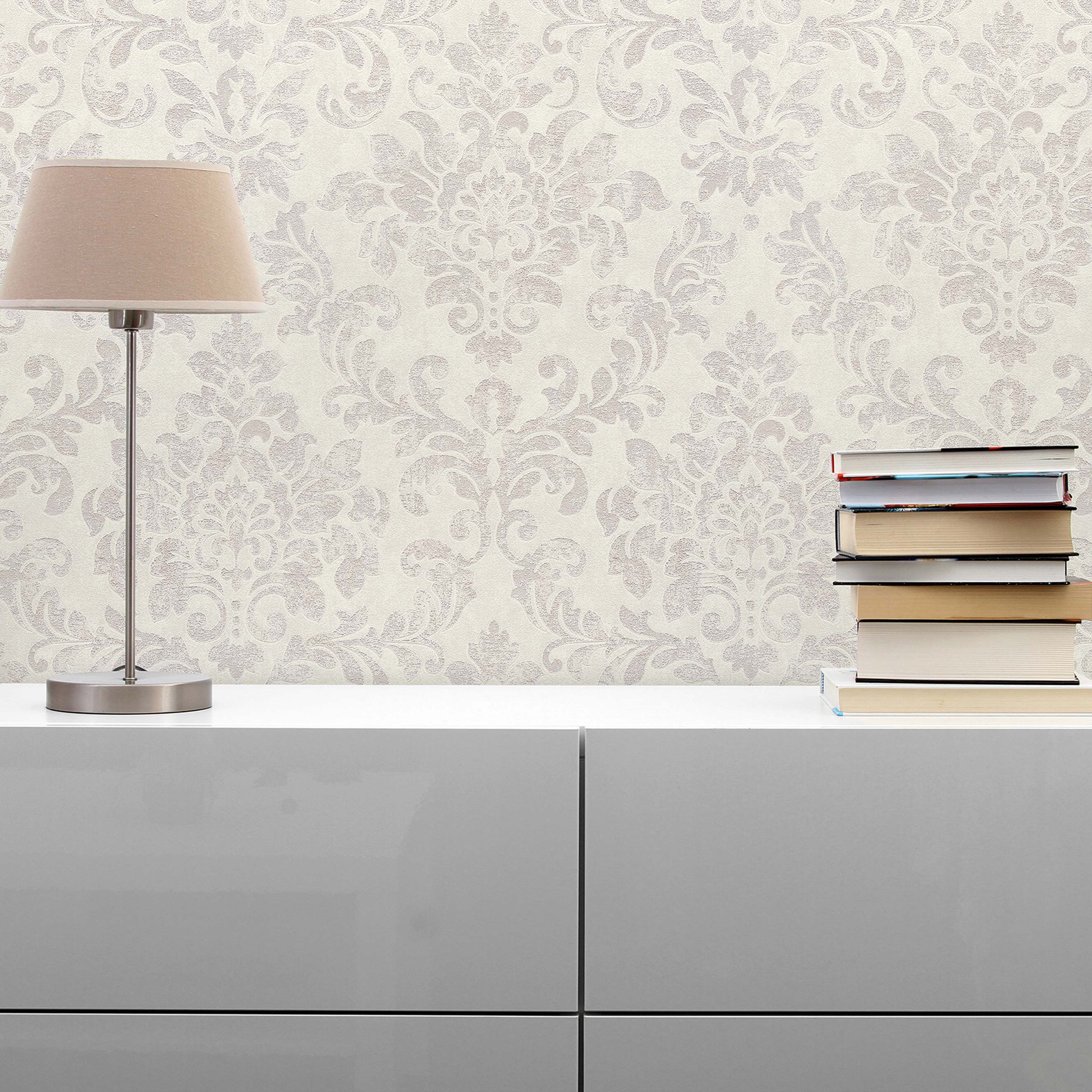 Tapete Barock Giulia M1-No.393 | Vliestapete | Weiß | Grau | Tapete mit Ornamenten