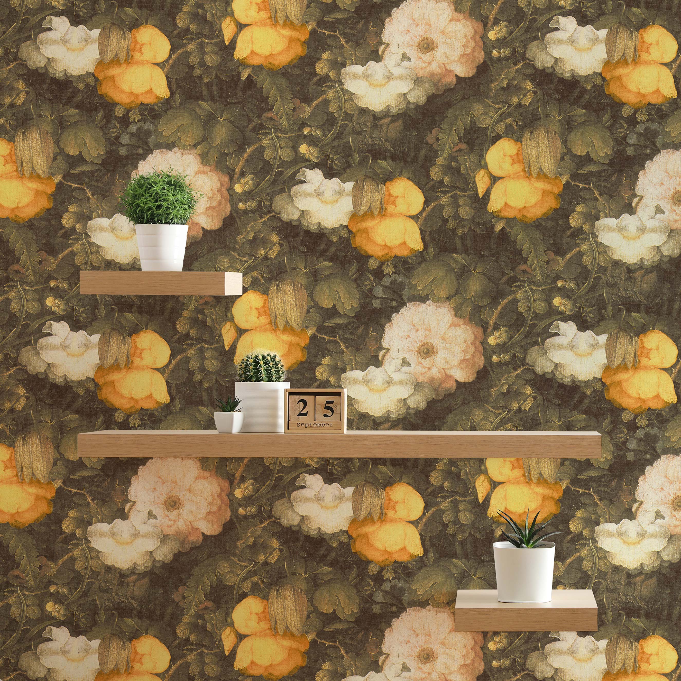 Tapete Wald und Blätter Ginevra M1-No.275 | Vliestapete | Grün | Gelb | Blumentapete | Floral