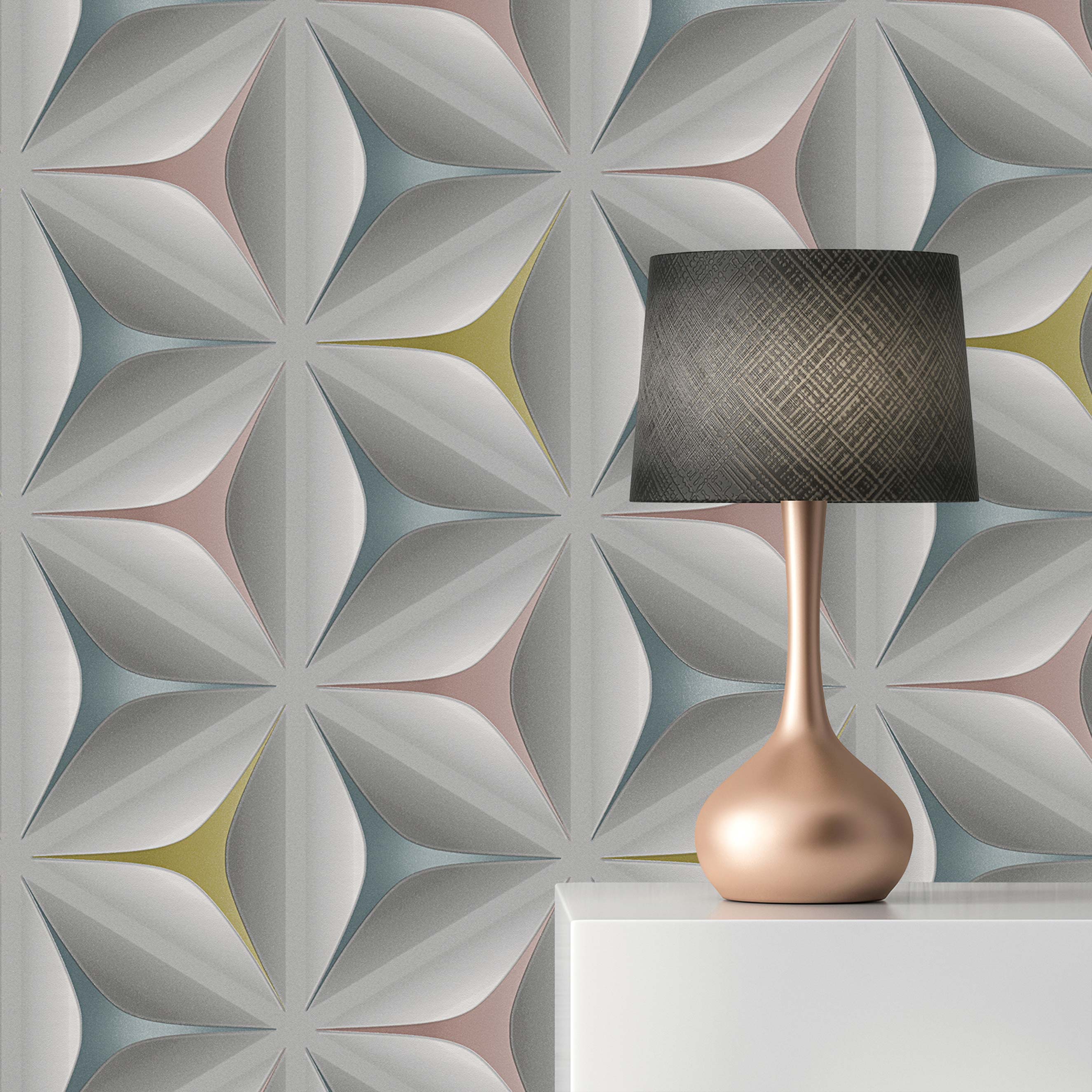 Tapete Grafik Tino M1-No.919 | Vliestapete | Grau | Rosa | Retrotapete | Geometrisch