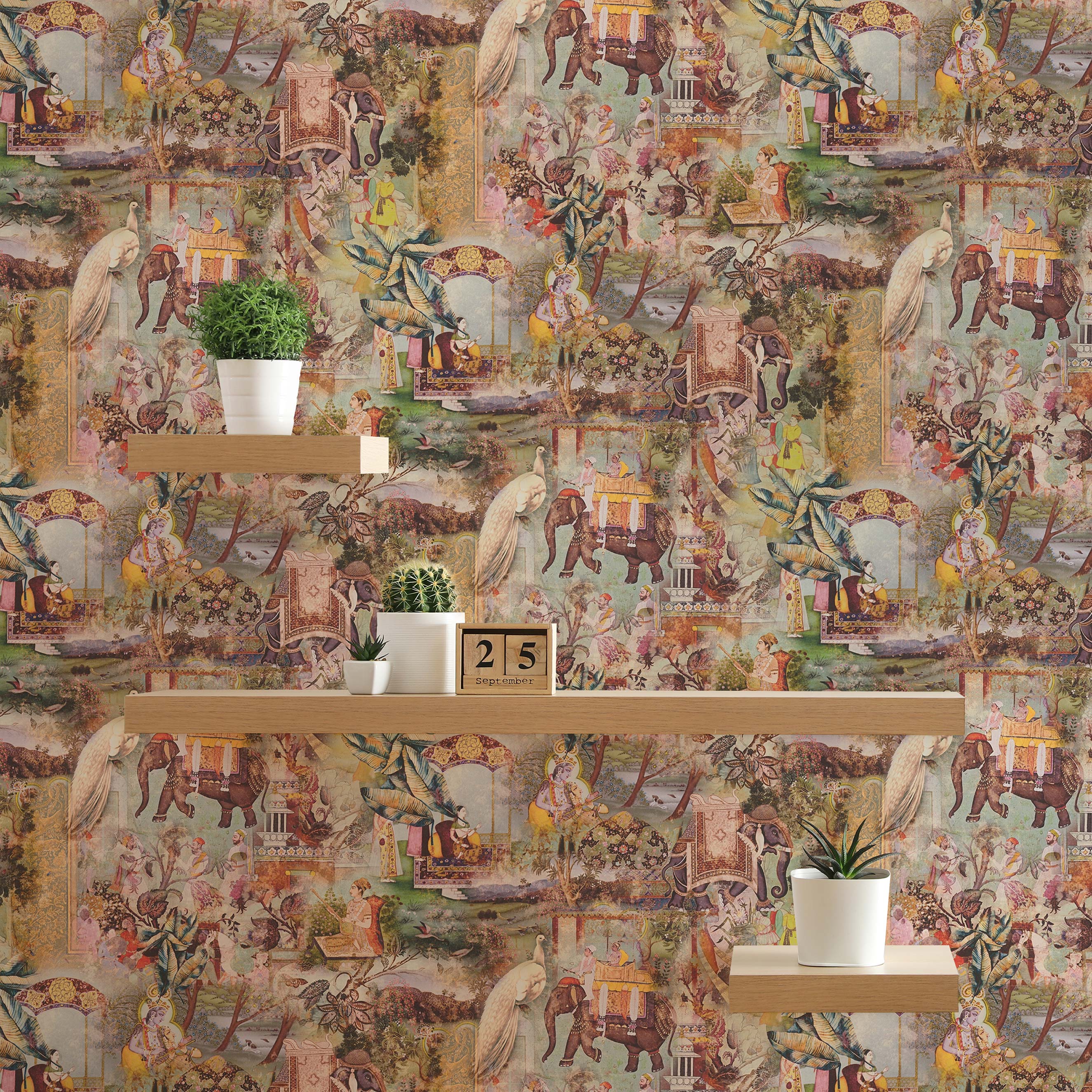 Tapete Vintage M1-No.1697 | Vliestapete | Grün | Braun | Orientalisch | Tiere
