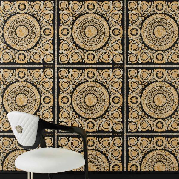 Design Tapete Versace 4 | No. 10214 | Vliestapete Barockoptik | 0.70 m x 10.05 m | Schwarz