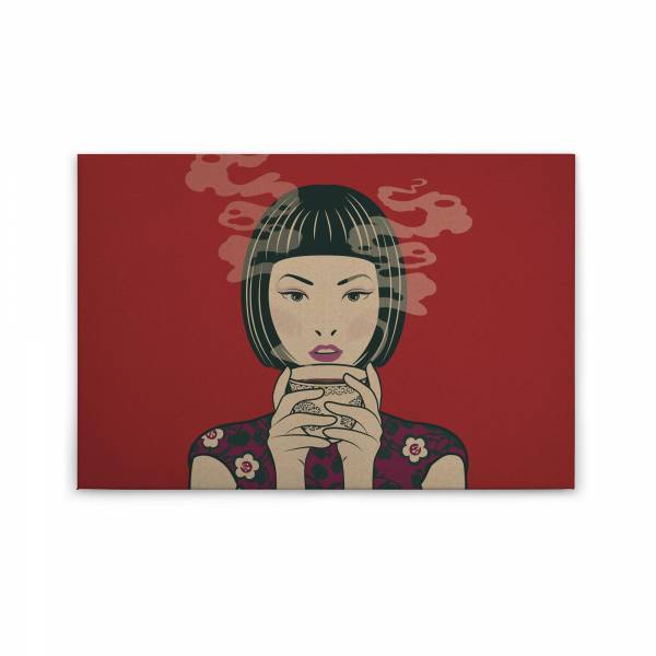 Leinwandbild Japanisch M1-No.50210 | Wandbild 60 x 90 cm | Frau Asiatisch Rot Keilrahmen