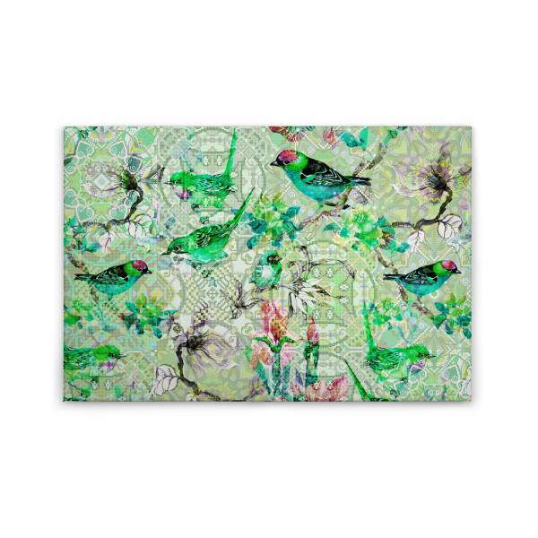 Leinwandbild Vögel M1-No.50099 | Wandbild 60 x 90 cm | Grün Grau Keilrahmen Tiere Floral
