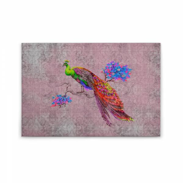 Leinwandbild Tiere M1-No.50244 | Wandbild 60 x 90 cm | Pfau Rosa Rot Floral Keilrahmen