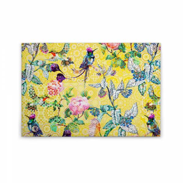 Leinwandbild Blumen M1-No.50095 | Wandbild 60 x 90 cm | Vögel Gelb Grün Keilrahmen Tiere