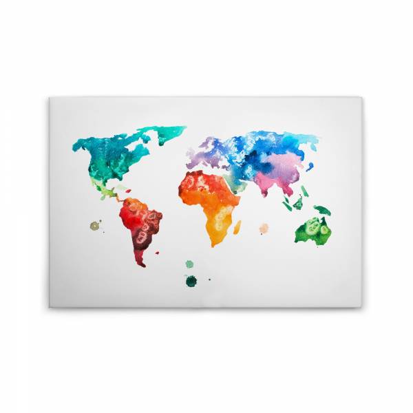 Leinwandbild Abstrakt M1-No.50083 | Wandbild 60 x 90 cm | Weltkarte Bunt Blau Keilrahmen Karte