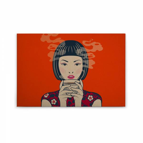 Leinwandbild Japanisch M1-No.50211 | Wandbild 60 x 90 cm | Frau Asiatisch Orange Keilrahmen