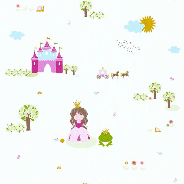 Tapete Kinderzimmer M1-No.140 | Vliestapete | Weiß | Rosa | Prinzessin | Schloss